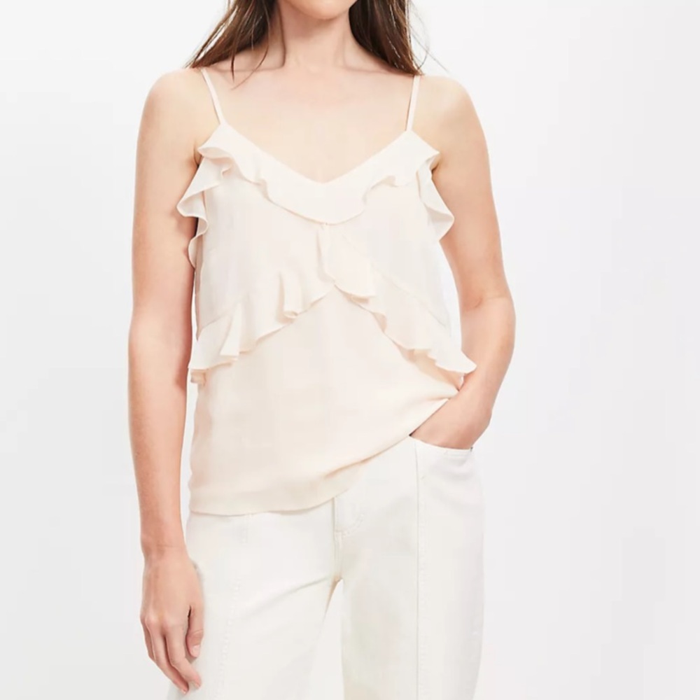 NWT LOFT Pink Chiffon Ruffle Cami Tank Top Size Small